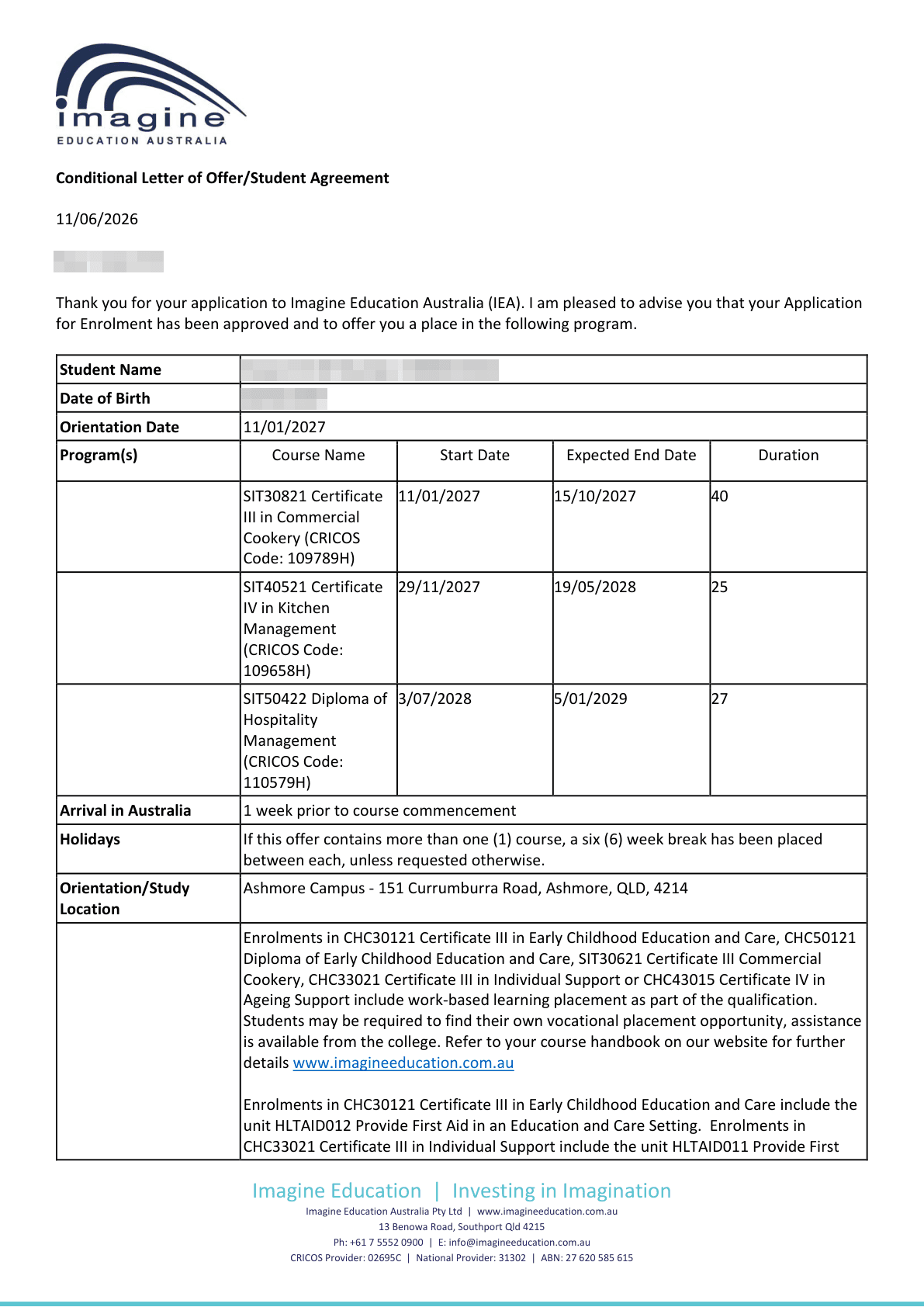 Imagine Education Australia 합격증